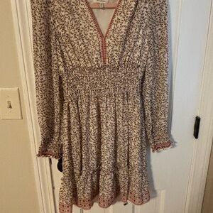 Max Studio Floral V-Neck Dress with Pink and Red Details